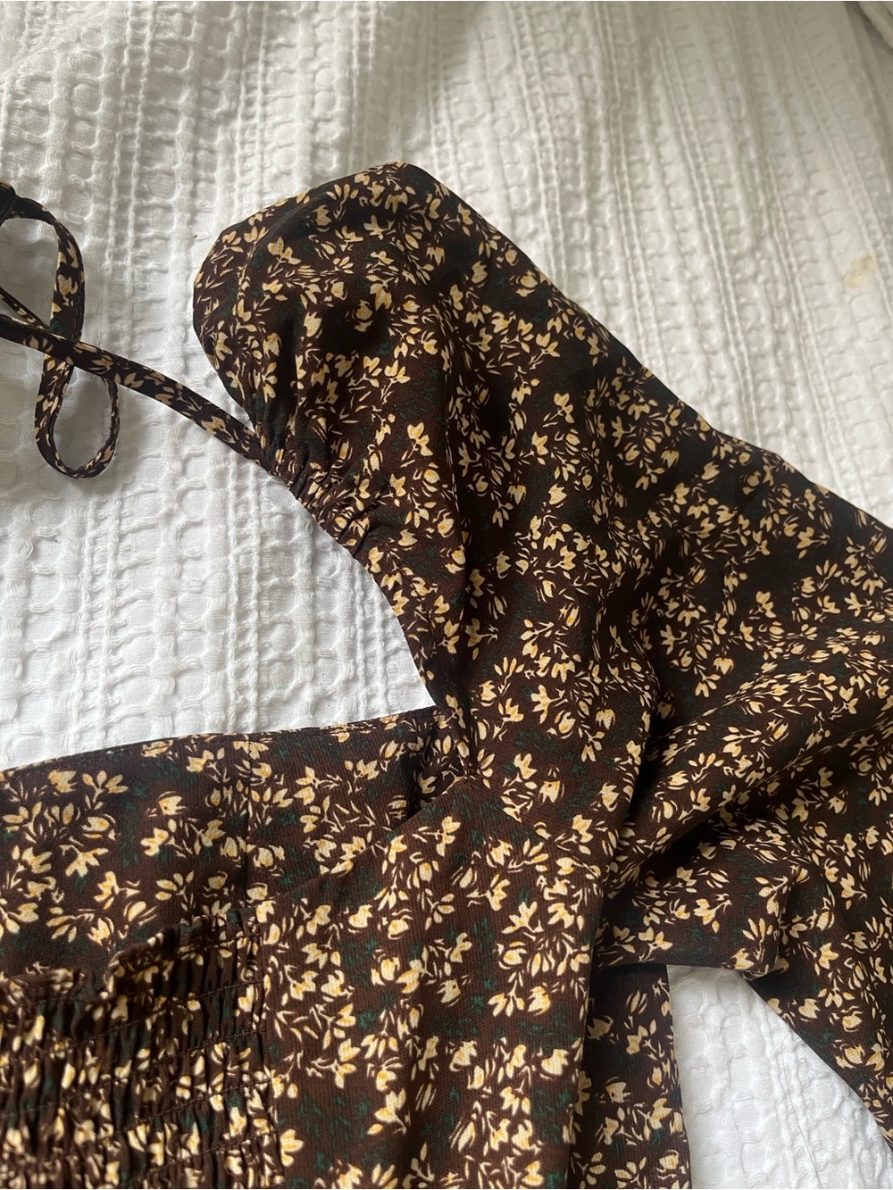 Brown Floral Long-Sleeve Maxi Dress with Square Neck - Picture 10 of 14
